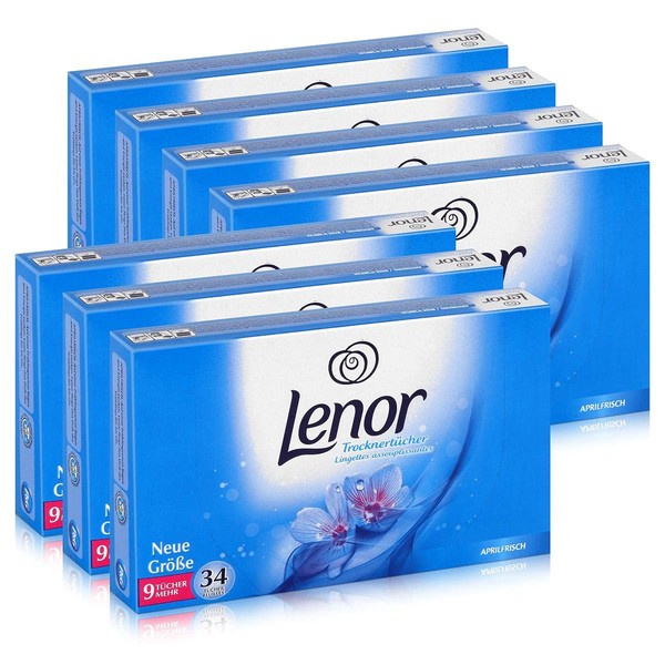 Lenor Aprilfrisch Dryer Cloths, 34 Cloths, Laundry Care in the Dryer (Pack of 7)