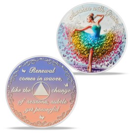 Graceful Awakening Challenge Coin Renewal Comes in Waves Inspirational Art with Butterfly and Nature Motif (Summer Colorful)