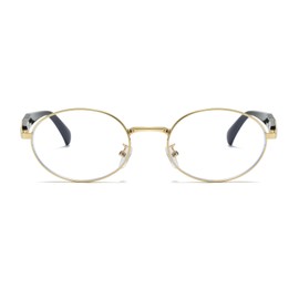 YAMEIZE Retro Oval Blue Light Blocking Glasses Women Men Small Gold Round Blue Light Glasses Vintage 90s for Computer (Gold Clear)