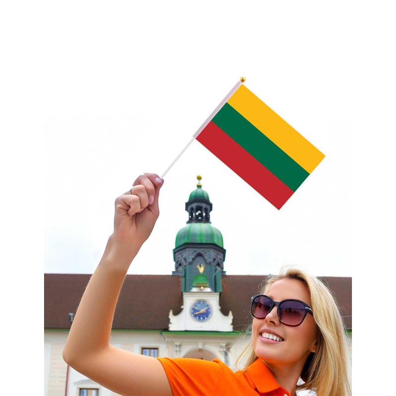 25 Packs Small Lithuania Flags on Handheld Stick，Miniature Lithuanian Flag
