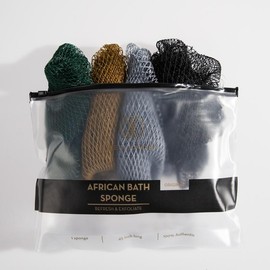 4 Piece African Exfoliating Net Sponge Bundle, Ethically Sourced from Nigeria Bath Sponge:_SAVANNAH