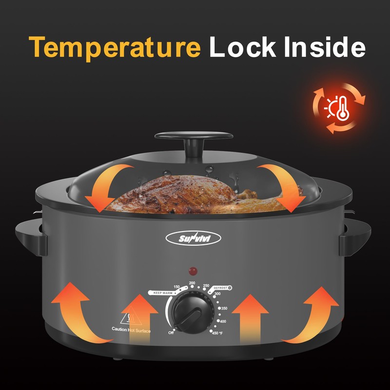 SUNVIVIPRO Slow Cooker with Self-Basting Lid, Electric Turkey Roaster Oven