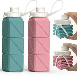 BEAUTAIL Collapsible Water Bottles 20.6oz 2 Pack, Silicone Foldable Portable Travel Water Bottle, Lightweight Reusable Leakproof for Traveling Camping Hiking Cycling Sports Outdoor (Blue+Pink)