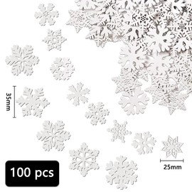 Pack of 100 Christmas Decoration Snowflakes Wood, Scatter Decoration Snowflake Wood, Table Decoration Snowflakes Wood, Wooden Snowflakes Pendant, Snowflakes Scattered Parts, Wooden Snowflakes Small