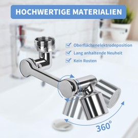 Figarge Bathroom Tap Attachment Rotating Tap Attachment Extension 1440 Swivel Multifunctional Extension Tap Rotating Tap Faucet Extender with Adapter for Bathroom and Kitchen