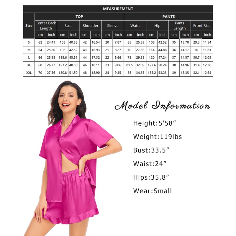 SWOMOG Womens Satin Pajamas Silk Short Sleeve Button Down Sleepwear