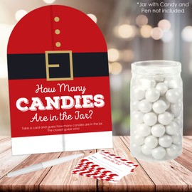 Big Dot of Happiness Jolly Santa Claus - How Many Candies Christmas Party Game - 1 Stand and 40 Cards - Candy Guessing Game