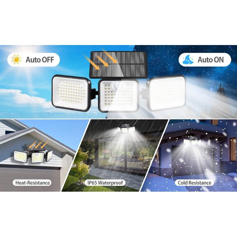 Sunenvoy 2 Pack 180 LED Solar Flood Light Outdoor,Motion Sensor