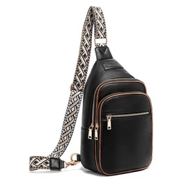 molshine Faux Leather Sling Crossbody Bag, Fashion Chest, Casual Shoulder Bag for Men Women Work Travel Cycling DLK0038 (Black)