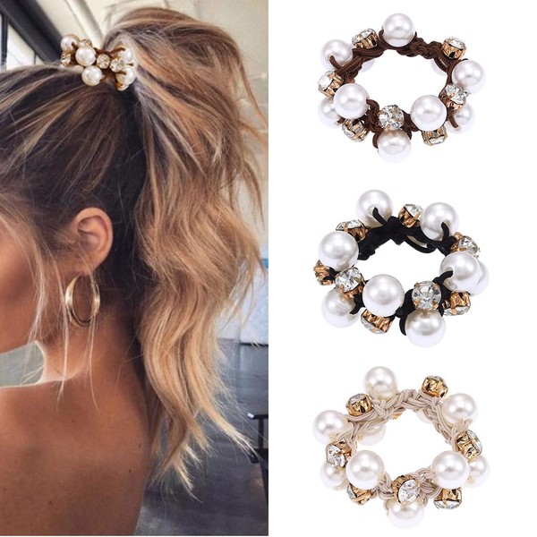 Yean Hair Bobbles Black Elastic Hair Bobbles Beads Hair Bands