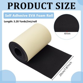 BENECREAT 118x8 Inch Black Self Adhesive EVA Foam Roll, 4mm Thick Waterproof Foam Rubber Sheet for Furniture Protecting, Gap Filling, Costumes and Other Craft Project