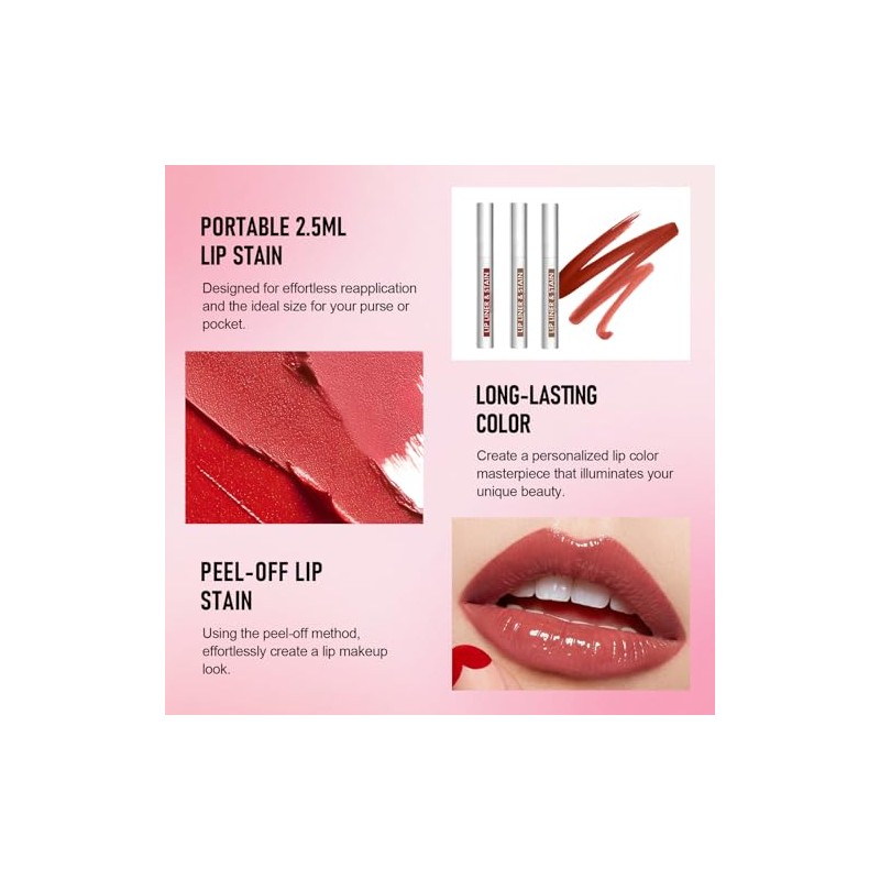 3 Piece Peel Off Lip Liner Stain Set, Removable Lip