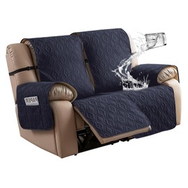 Genina Waterproof Loveseat Recliner Cover Non-Slip, Sofa Cover for Reclining Couch 2 Seat, Washable Couch Cover Loveseat Furniture Protector Cover for Pets Dogs Kids (Navy, Recliner Loveseat)