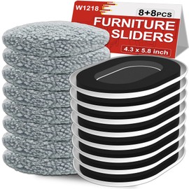 New Upgrade Furniture Movers Sliders, 8+8 Pack 5.8 * 4.3" Multi-Surface Furniture Sliders with Groove Design, Oval 8PCS Moving Pads and 8 Hardwood Socks, Protect Floor and Easily Move Furniture