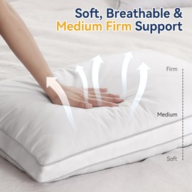 Peace nest Gusseted Bed Pillows King 20x36 Inches Set of 2 Made in USA Goose Feathers and Down with Cotton Cover Hotel Collection Luxury Soft Sleeping White Pillow