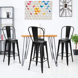 COSTWAY Metal Bar stools Set of 4, with Removable Back, Cafe Side Chairs with Rubber Feet, Stylish and Modern Chairs, for Kitchen, Dining Rooms, and Side Bar (Black-Update, 30'')