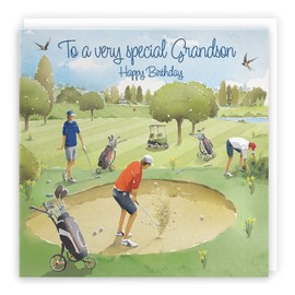 Hunts England - Grandson Golfing Birthday Card - Golf Birthday - Milo's Gallery - Fun Card - Golfers Birthday Card For Grandson - Grandson Birthday Card - For Boys Or Men - Funny Card