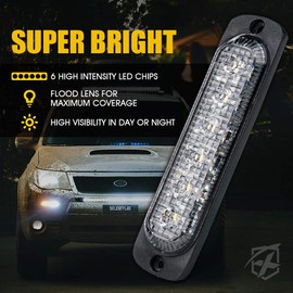 Xprite 8PCS LED Emergency Strobe Lights, Amber White 12-LED Surface Mount Flashing Strobe Lights, Sync Feature Ultra Slim Grill Light for Off-Road Vehicles ATV SUV Trucks Cars