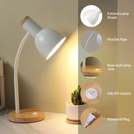 LRXJHHTY Table Lamp,Wooden Adjustable Desk Lamp,Dorm Lamp&Bedside Lamp for Living Room, Bedroom, Kids Room (White)