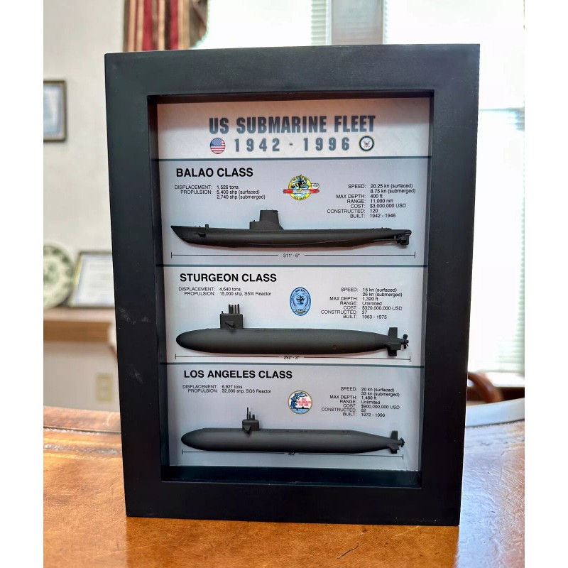 US Submarine Fleet Shadow Box Display, Balao, Sturgeon, Los Angeles,