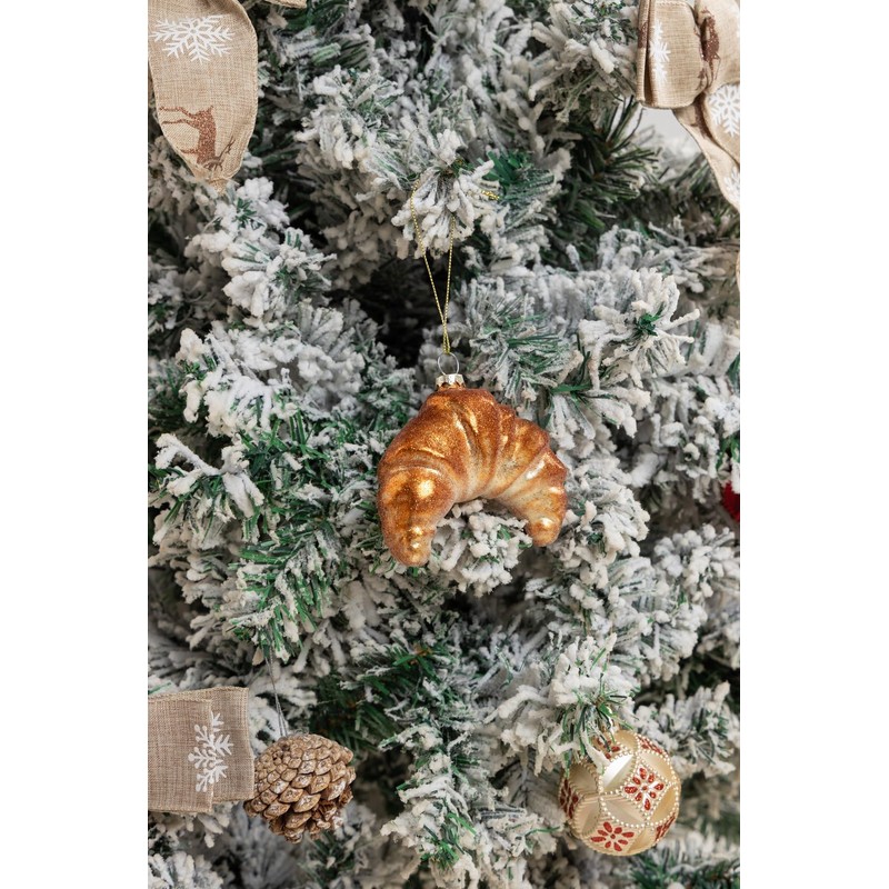 2 Count Hand Blown Glass Croissant Bread Christmas Ornaments for