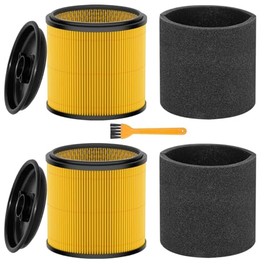 Aoonar Replacement Filter Kit Compatible with Vacmaster VCFS 5-20 Gallon Wet/Dry Vacuums – Includes 2 Cartridge Filters, 2 Foam Sleeves, 2 Covers, 1 Cleaning Brush – Shop Vac Filter Set (7-in-1)