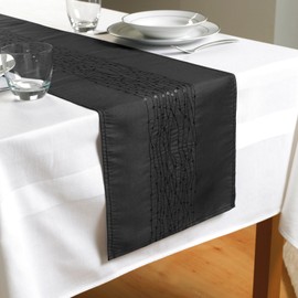 NEW Embroidered Taffeta Table Runner- Black- (TAB110498)