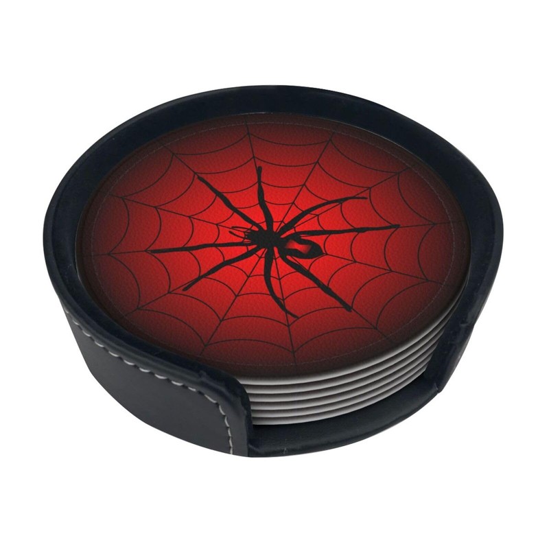Spider Coasters for Drinks with Holder Leather Coasters Set of