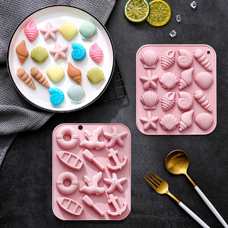 Seashell and Nautical Silicone Mold Set, 2 Pack Pink Ice