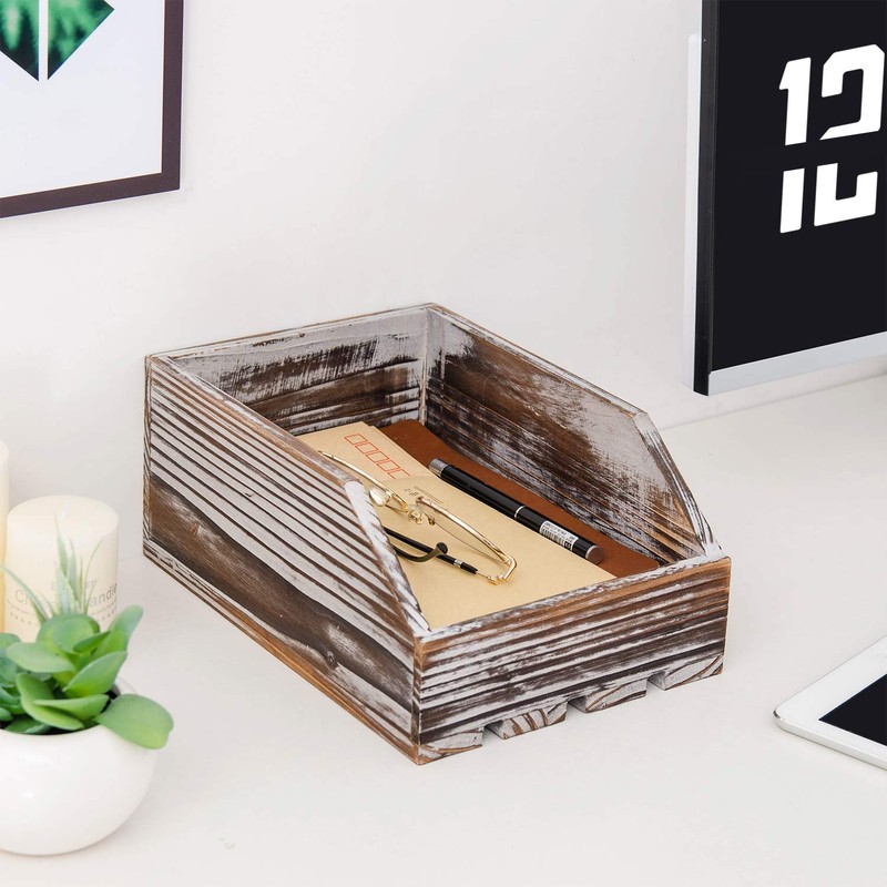 Liry Products Torched Wood Paper Nesting Tray Stackable Document Storage