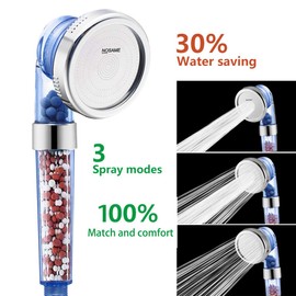 Nosame Shower Head, Filter Filtration High Pressure Water Saving 3 Mode Function Spray Handheld Showerheads 1.6 GPM for Dry Hair & Skin SPA