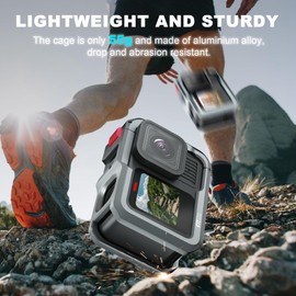 FiTSTILL Aluminum Metal Cage Frame Housing for Go Pro Hero 13 Hero 12 Hero 11 Hero 10 Hero 9 Black,Lens Protector Double Cold Shoe Connect to Video Light Microphone Camera Protective Case Accessories