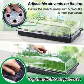 Apipi 1020 Sturdy Growing Trays with Humidity Domes - 5 Set Reusable Seed Starting Trays, Seedling Plant Trays with Lid for Microgreens Wheatgrass Germination Indoor Gardening Growing Faster