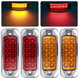 3.5 Inch 2 Red 2 Amber 12 LED Chrome Rectangular Trailer Side Marker Light, Sealed Waterproof LED Trailer Clearance Light for Truck Trailer Golf Cart RV Boat Exterior