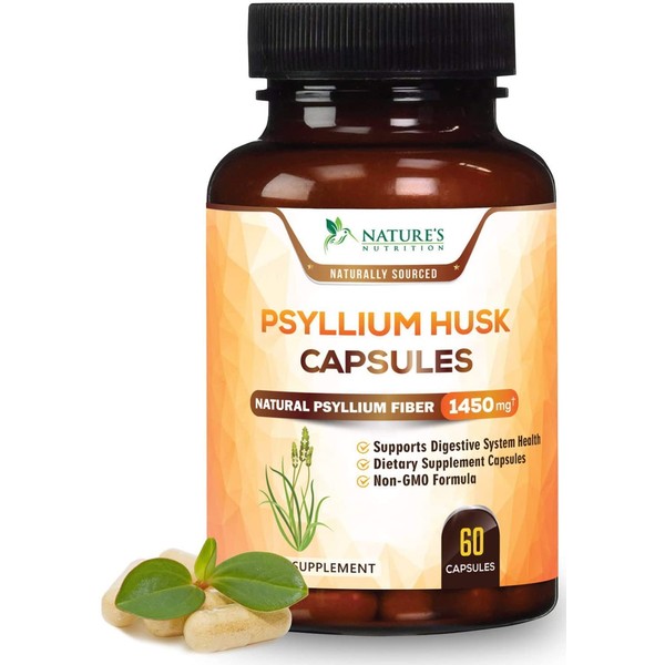 Psyllium Husk Capsules 1450mg - Premium Natural Soluble Fiber Supplement - Psyllium Fiber Helps Support Digestion & Regularity - 60 Capsules