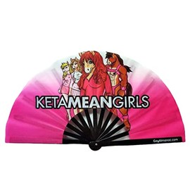 PandaTak Large Funny Folding Handheld Fans: 13-inch Bamboo Rave Fan, Foldable and Perfect for Gay Parties, EDM Festivals and Ravers (KetaMean Girls)
