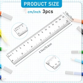 3 Pack 6 Inch Ruler Set Plastic Straight Ruler Transparent Measuring Tool Acrylic Clear Ruler for School Office Student