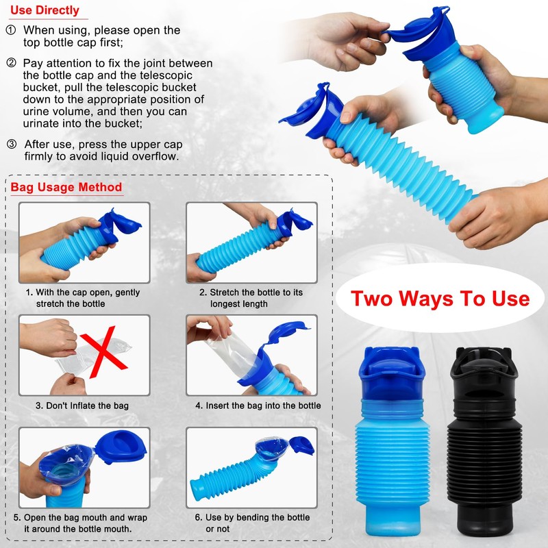 Collapsible Pee Bottle With Disposable Bags - Portable Emergency Urinal