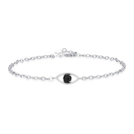 COAI Women's Evil Eye Bracelet with 4 mm Natural Stone and 925 Sterling Silver Chain Evil Eye Bracelets for Women, Stone, Onyx