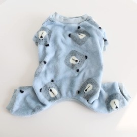 BT Bear Dog Pajamas Soft Warm Fleece Jumpsuit Cute Pet Clothes Onesie Costume for Puppy Small Dogs (Grey, M)