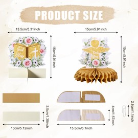 10 Sets God Bless Baptism Centerpieces for Tables, Floral Honeycomb Bautizo Centerpieces Double Sided Baptism Toppers First Communion Decorations for Baby Shower Christening Party Confirmation Decor