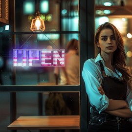 LemonNova Open Sign for Business 15""x 5"" Smart LED Open Signs with APP, Flashing USA Flag Open Display Sign with Timer Dimming for Stores Bar Hotel Retail Shops Walls Window