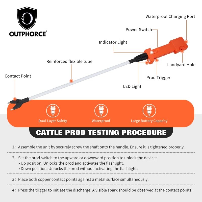 Cattle Prod, Rechargeable Electric Livestock Prod with 2 LED Lights,