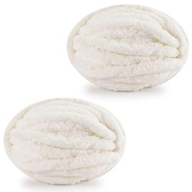 20mm Ultra Thick Chunky Knitting Yarn (250g×2 Pack) - Bulk Wool for Arm Knit Sweaters, Chunky Blankets & Cozy Home Decor (White)
