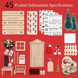 WVWMYM Gnome Door Complete Set, Miniature Gnome Accessories Christmas, Gnome Door Set, Christmas Decoration Fairy Door for Children, Gnome House, Christmas Tree Garland, Carpet, Miniature Garden