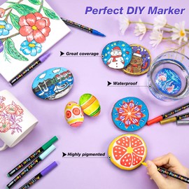 Water-Based Acrylic Paint Pens for Stones, Apogo 18 Acrylic Paint Pens for Stones, Water-Based Acrylic Pens for Painting Stones, Wood, Glass, Paper, Ceramic, Pumpkins, Canvas