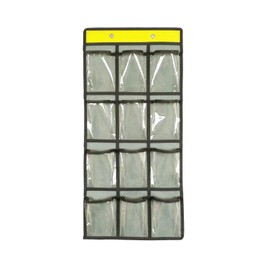 ANIZER Classroom Pocket Chart For Cell Phones Calculators Over The Door Hanging Closet Underwear Sock Jewelry Organizer Holder 12 Clear Pockets (GREY)