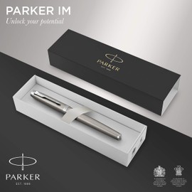 PARKER IM Rollerball Pen | Stainless Steel with Chrome Trim | Fine Point with Black Ink Refill | Gift Box