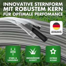 Heckenpracht® Professional Grass Trimmer Thread 3 mm Diameter x 100 m Star-Shaped for Grass Trimmer and Brush Cutter Extremely Sharp Professional Nylon Thread Mowing Line for Grass Trimmer Trimmer