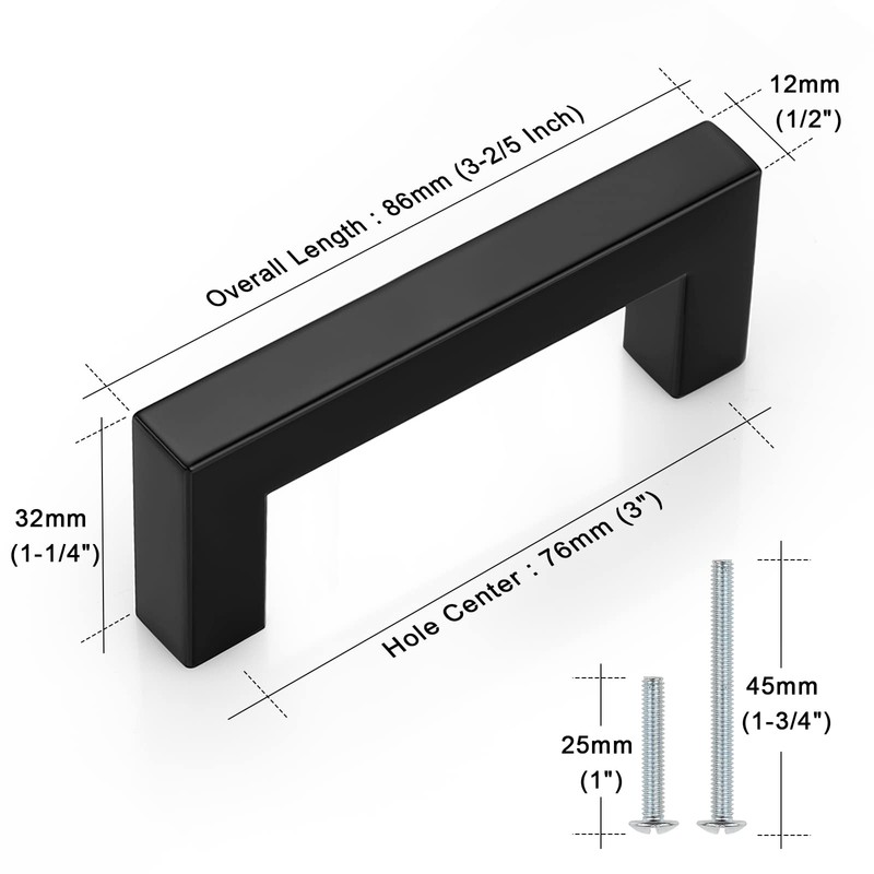 Probrico (20 Pack Matte Black Cabinet Pulls Square Drawer Handles
